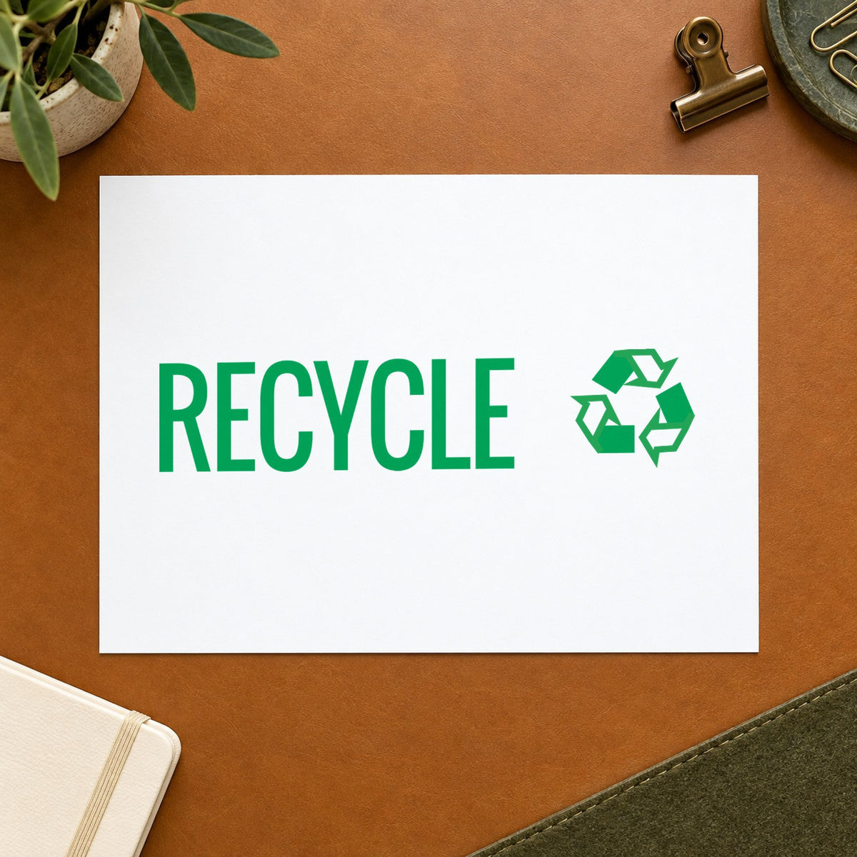 "Recycle" imprint from fixed stock wording, no customization needed