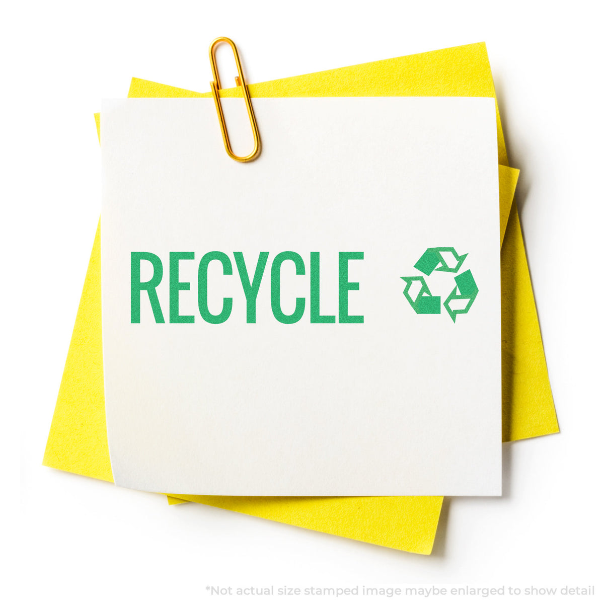 "Recycle" stamp impression on light paper stock, Green Recycle Instruction Stamp