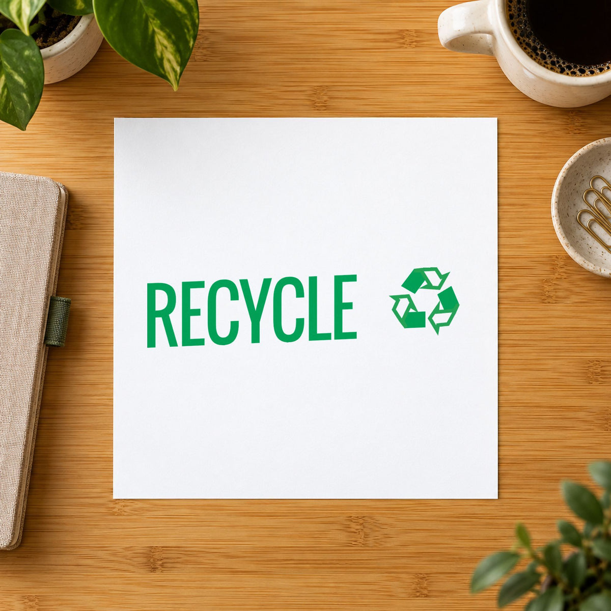 Green Recycle Instruction Stamp leaving a clean "Recycle" impression