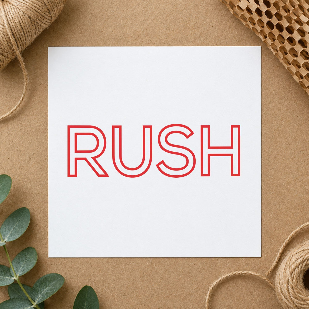 "Rush" stamp impression made with pre-inked Xstamper 1004