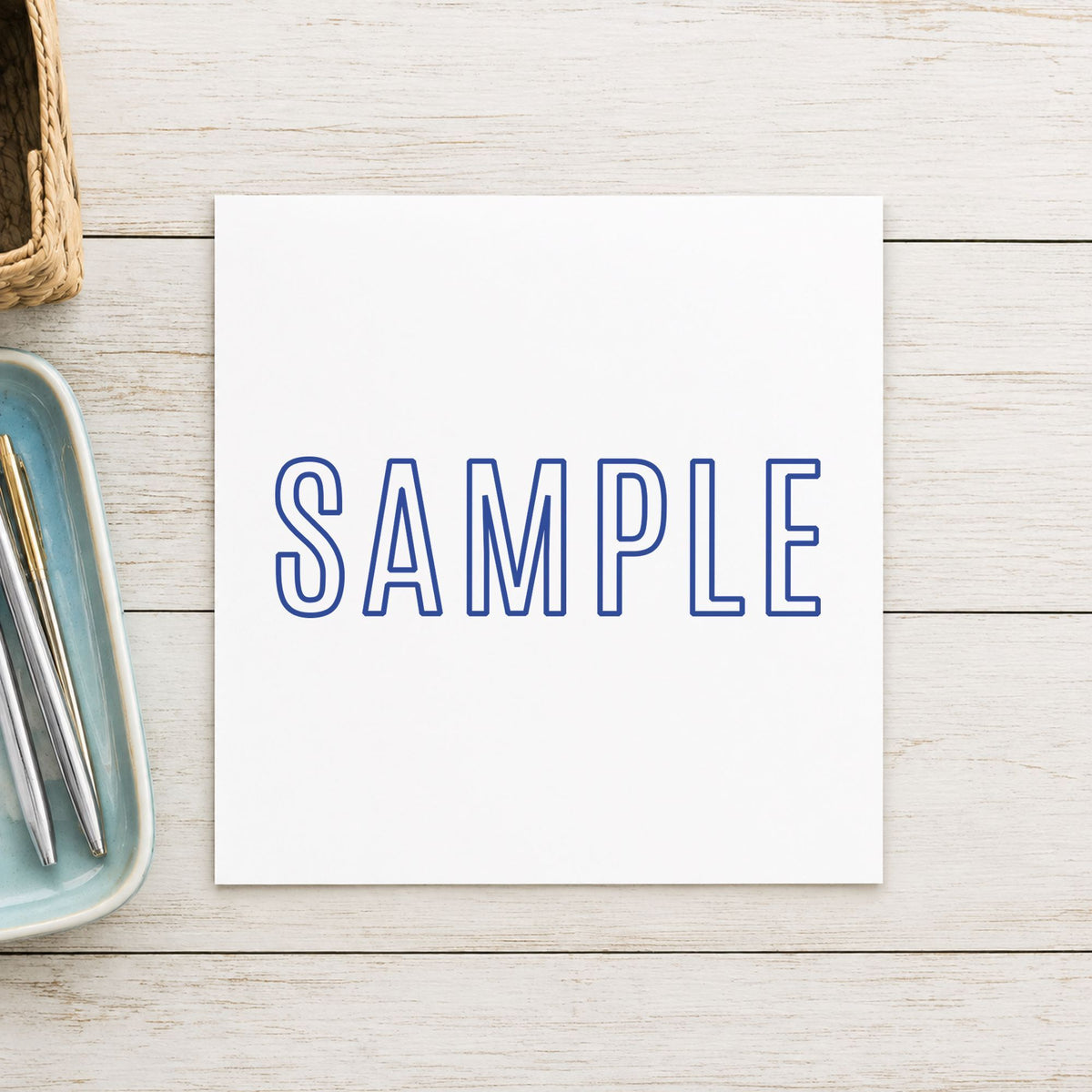 "Sample" imprint at 1/2 x 1-5/8 in, no separate ink pad required