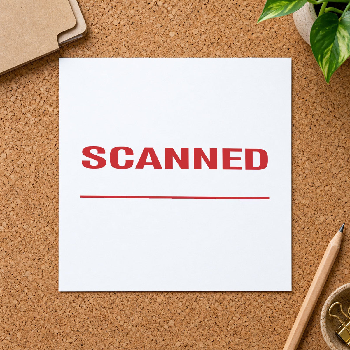 "Scanned" mark added to paperwork with a pre-inked Xstamper stamp