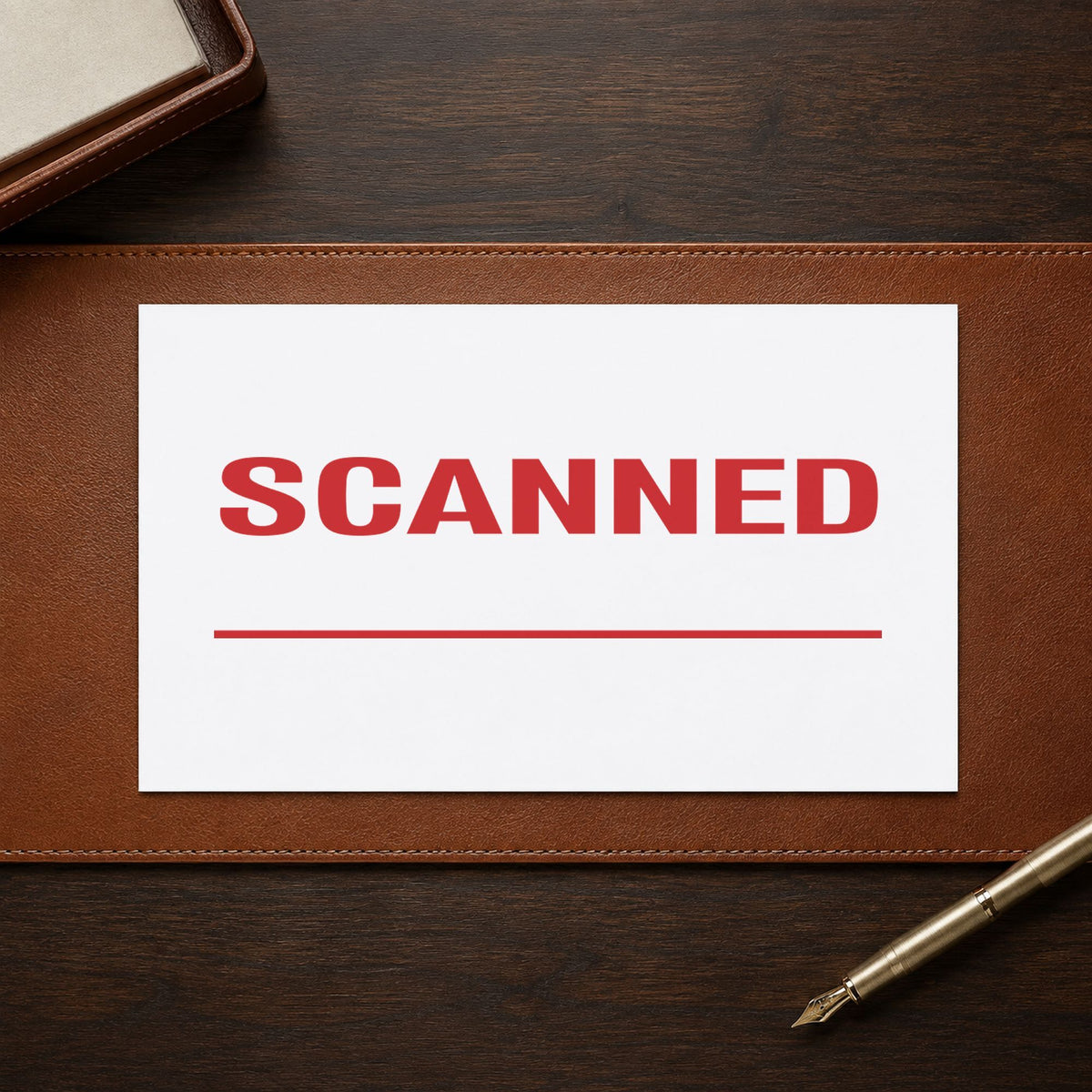 "Scanned" imprint at 1-5/8 x 1/2 in, no separate ink pad required