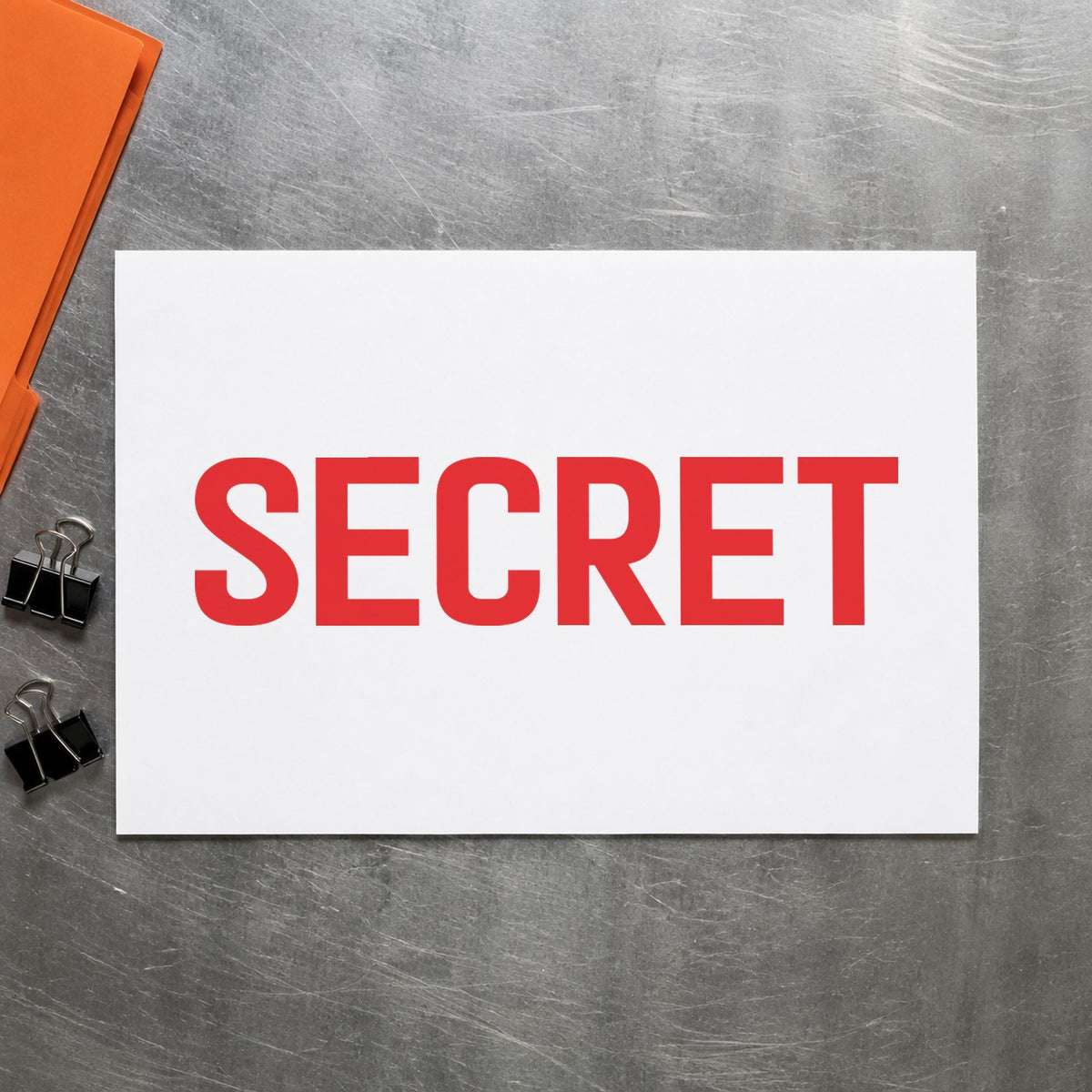 "Secret" imprint stamped on a document with the Secret Stamp