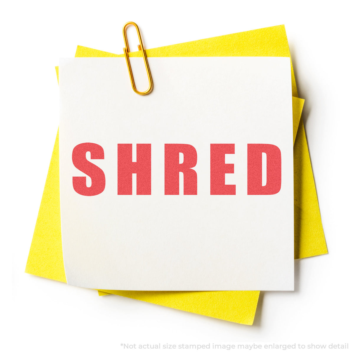 "Shred" stamp impression on light paper stock, Shred Stamp
