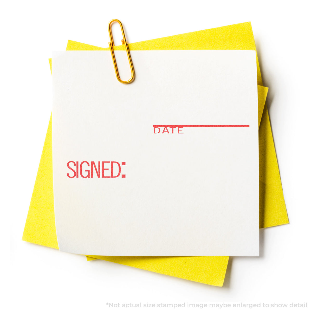 "Signed: date" stamp impression on light paper stock, Signed: Date Text Stamp