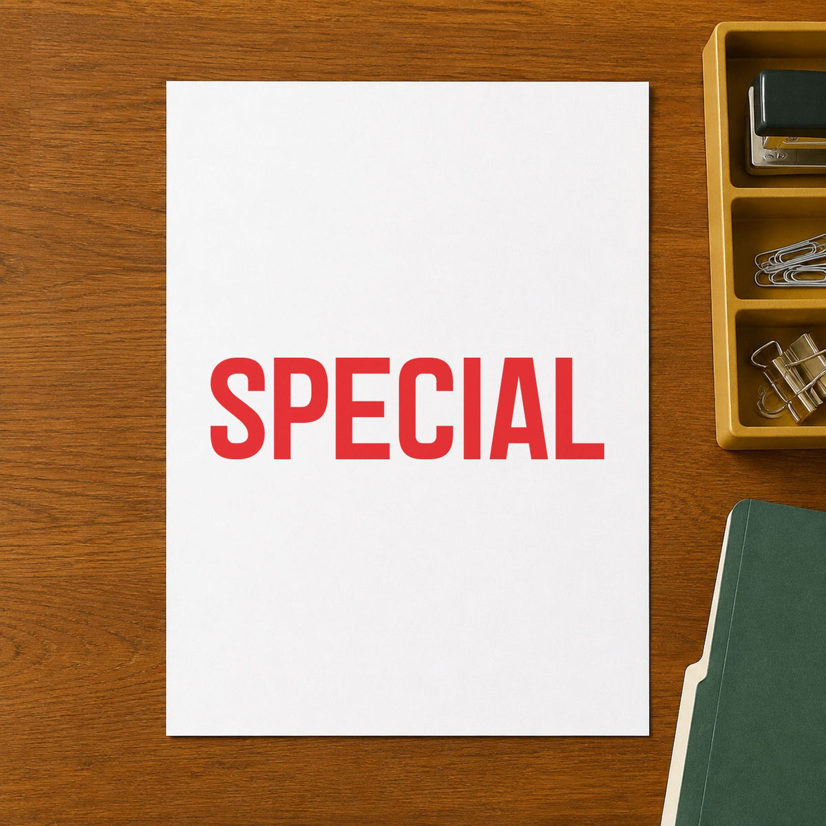 "Special" stamp mark in everyday office use, Xstamper 1035