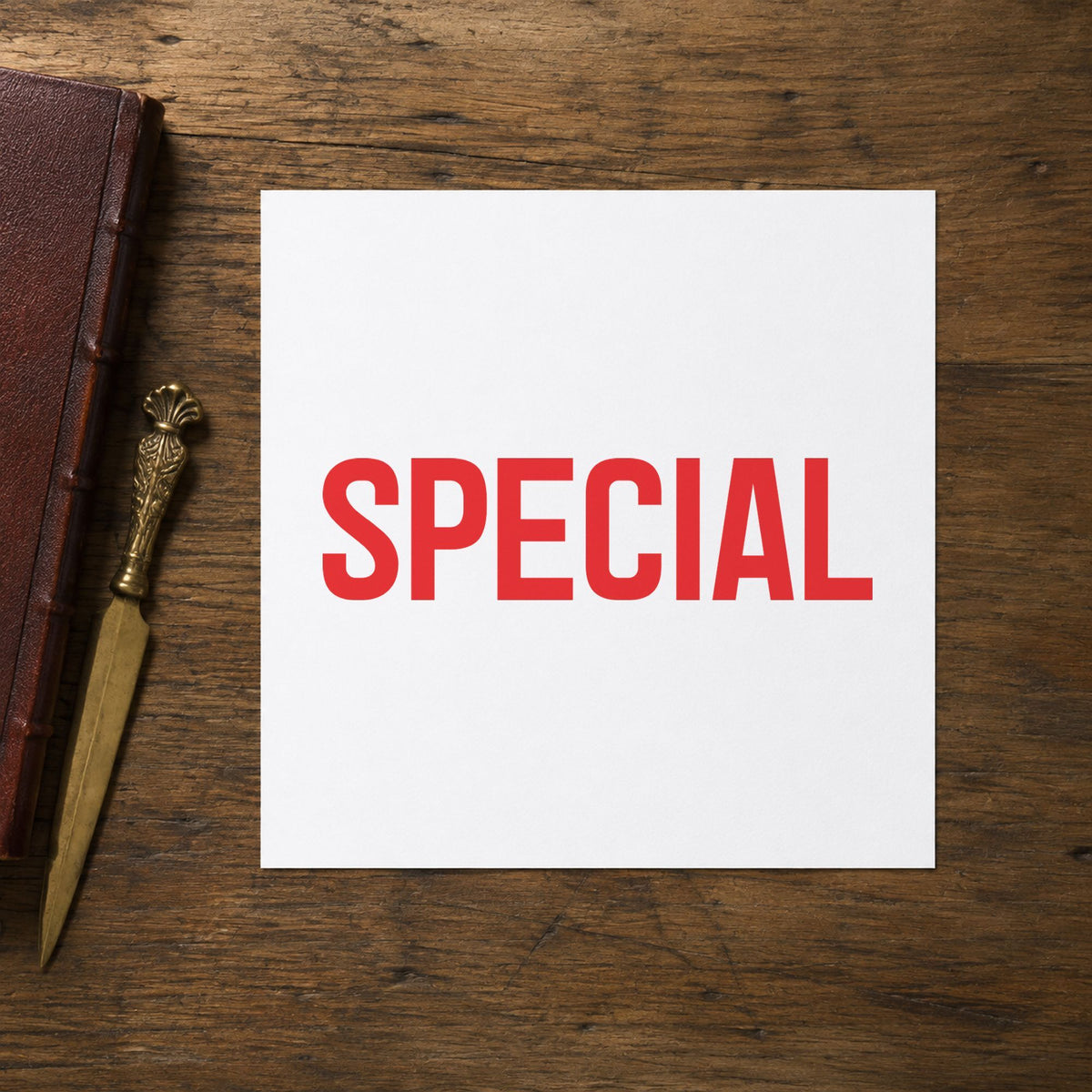 "Special" impression shown close up, rectangular imprint at 1-5/8 x 1/2 in