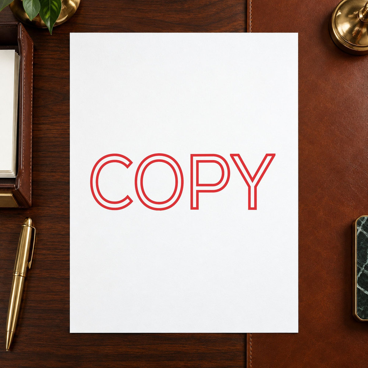 "Copy" imprint at 7/8 x 2-3/4 in, no separate ink pad required