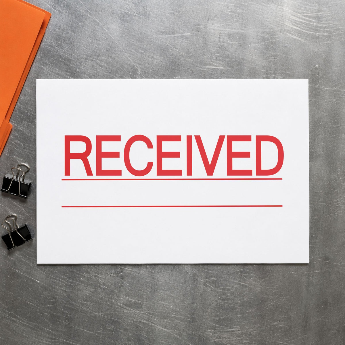 Received Stamp For Document Intake – Jumbo Bold Red Pre-Inked Xstamper leaving a clean "Received" impression