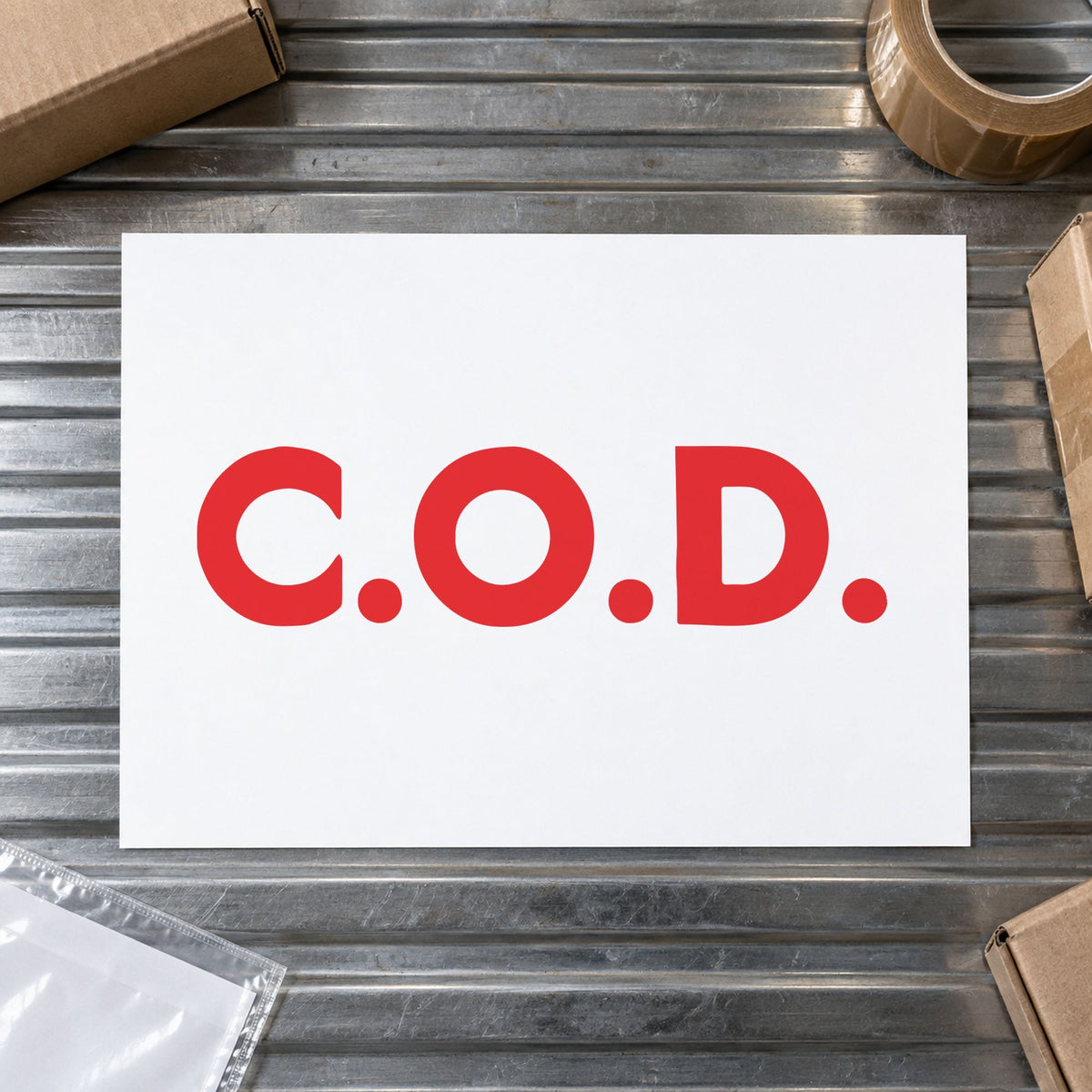 "C.O.D." imprint at 7/8 x 2-3/4 in, no separate ink pad required