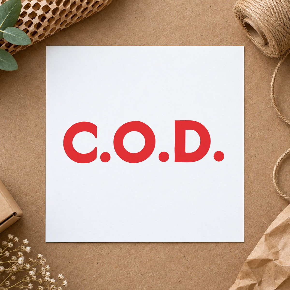 C.O.D. Payment Stamp – Jumbo Bold Red Pre-Inked Xstamper leaving a clean "C.O.D." impression