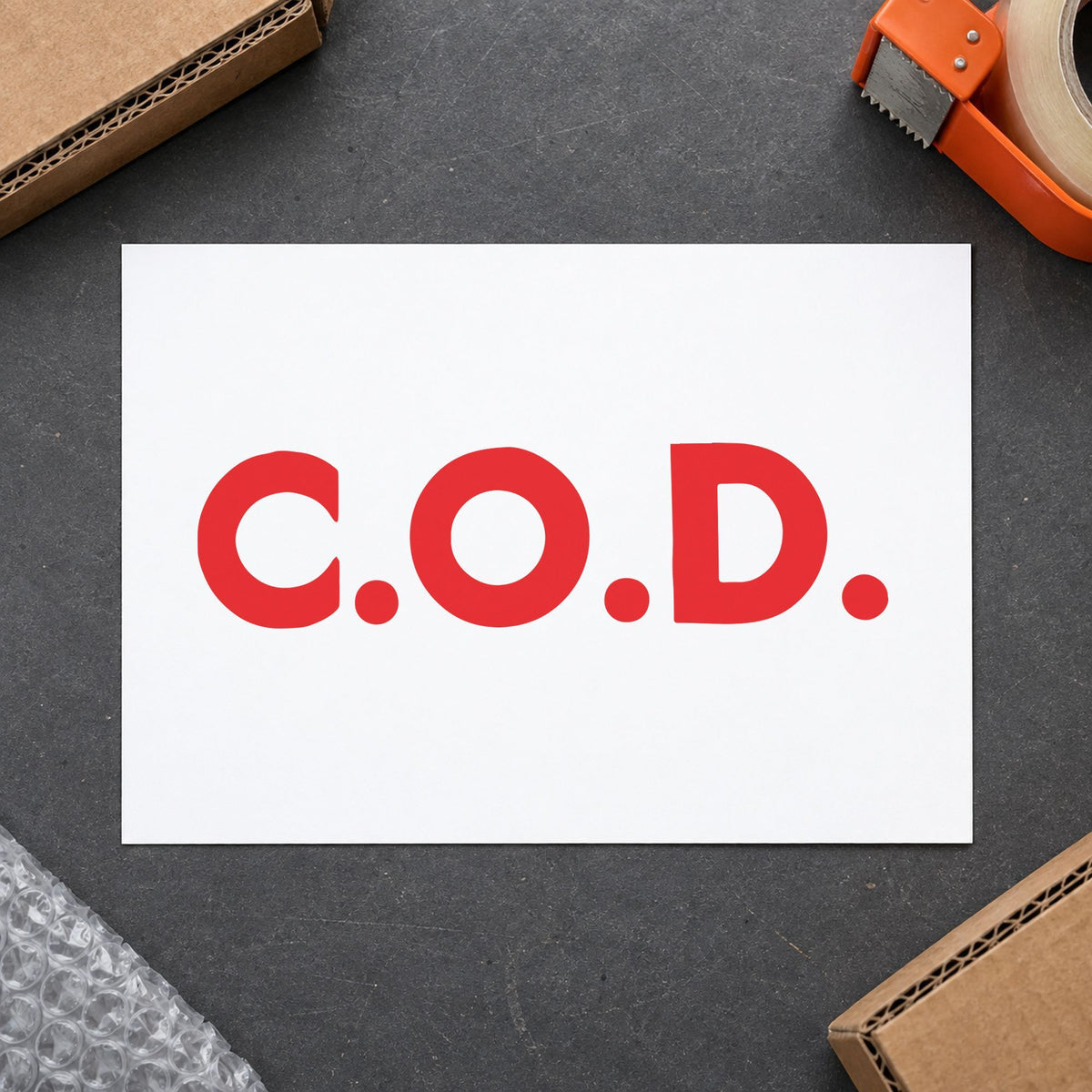 Marking a page "C.O.D." with the C.O.D. Payment Stamp – Jumbo Bold Red Pre-Inked Xstamper