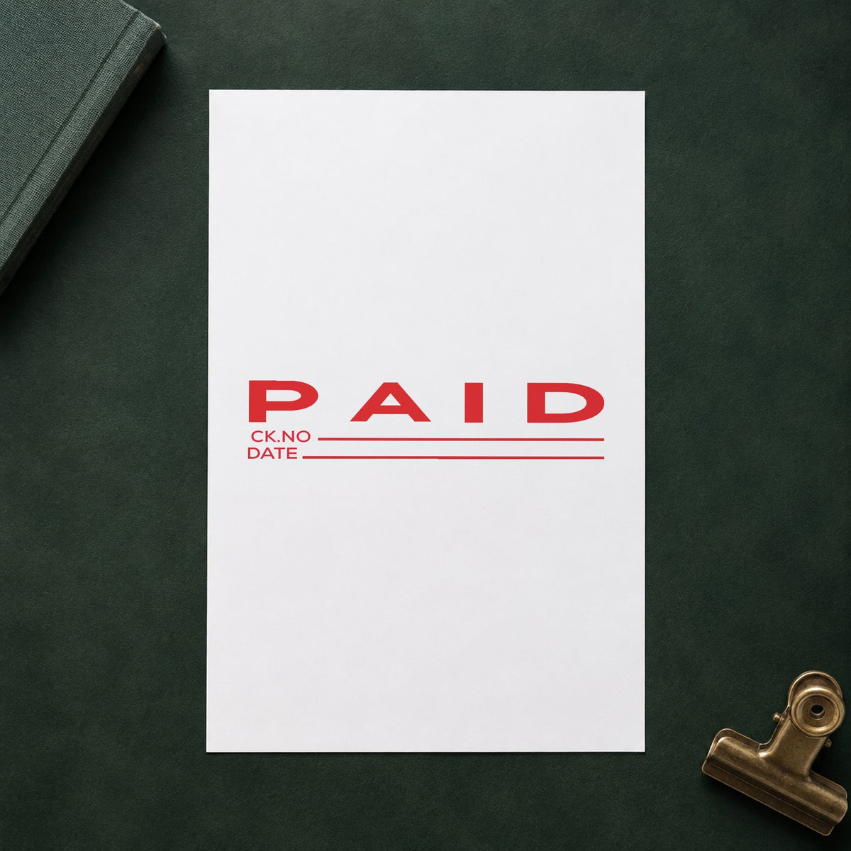 Crisp "Paid CK No.-Date" imprint produced by the Paid CK No.-Date Stamp For Record Keeping – Jumbo Pre-Inked Xstamper