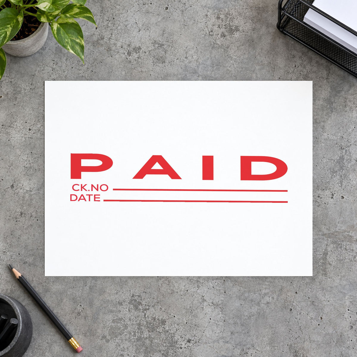 Marking a page "Paid CK No.-Date" with the Paid CK No.-Date Stamp For Record Keeping – Jumbo Pre-Inked Xstamper
