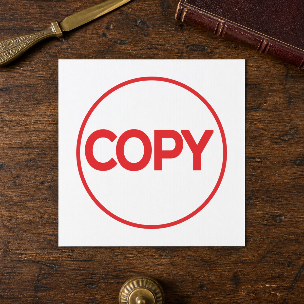 "Copy" imprint at 5/8 in diameter, no separate ink pad required