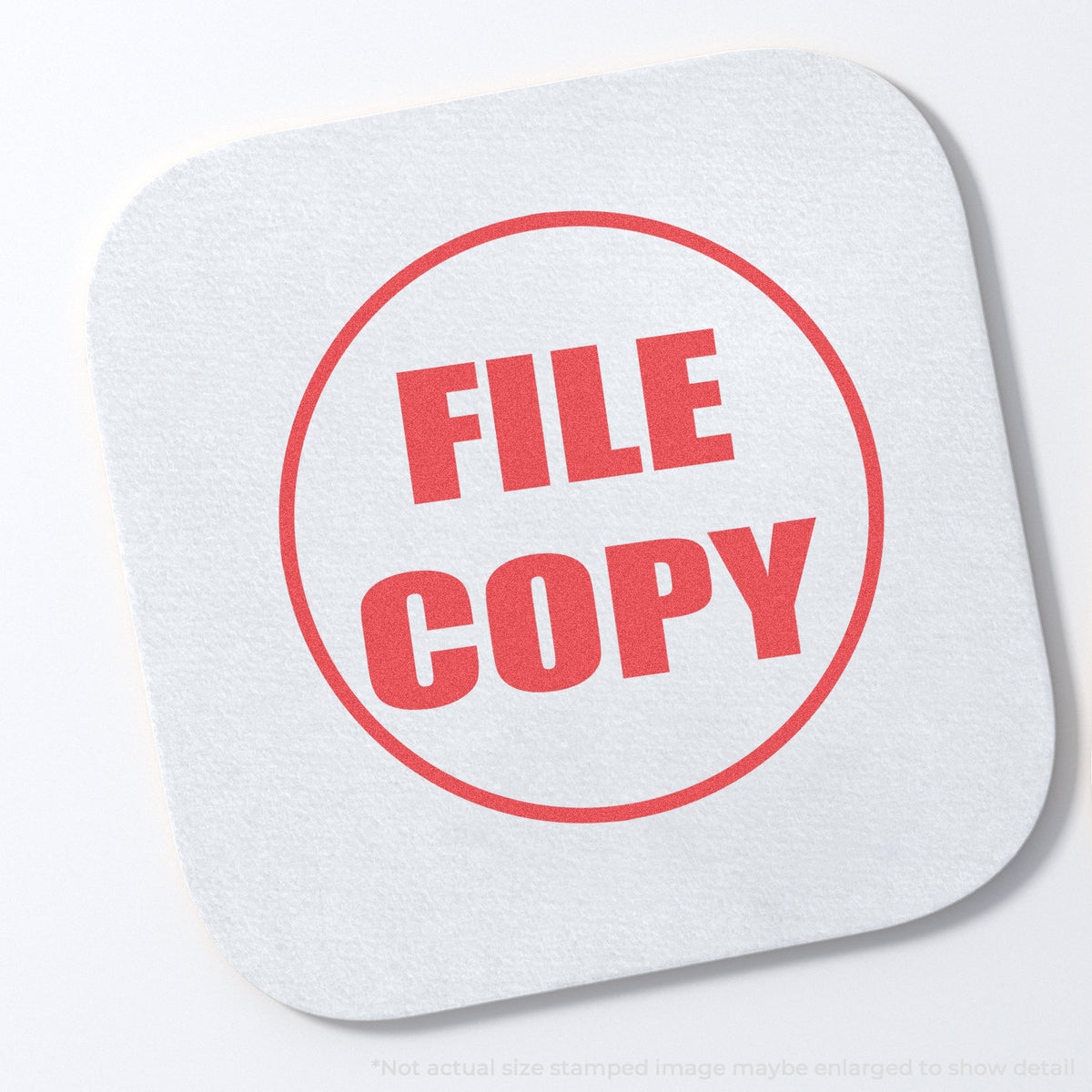 "File copy" stamp impression on light paper stock, Round File Copy Stamp