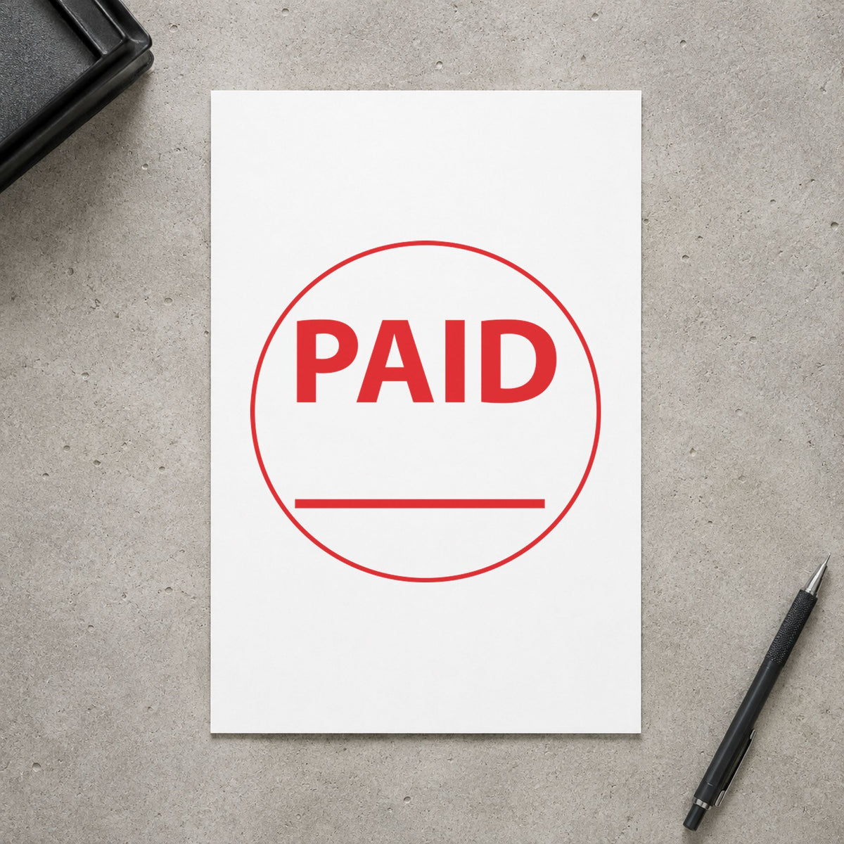 Crisp "Paid" imprint produced by the Paid Stamp For Invoices – Round Pre-Inked Xstamper