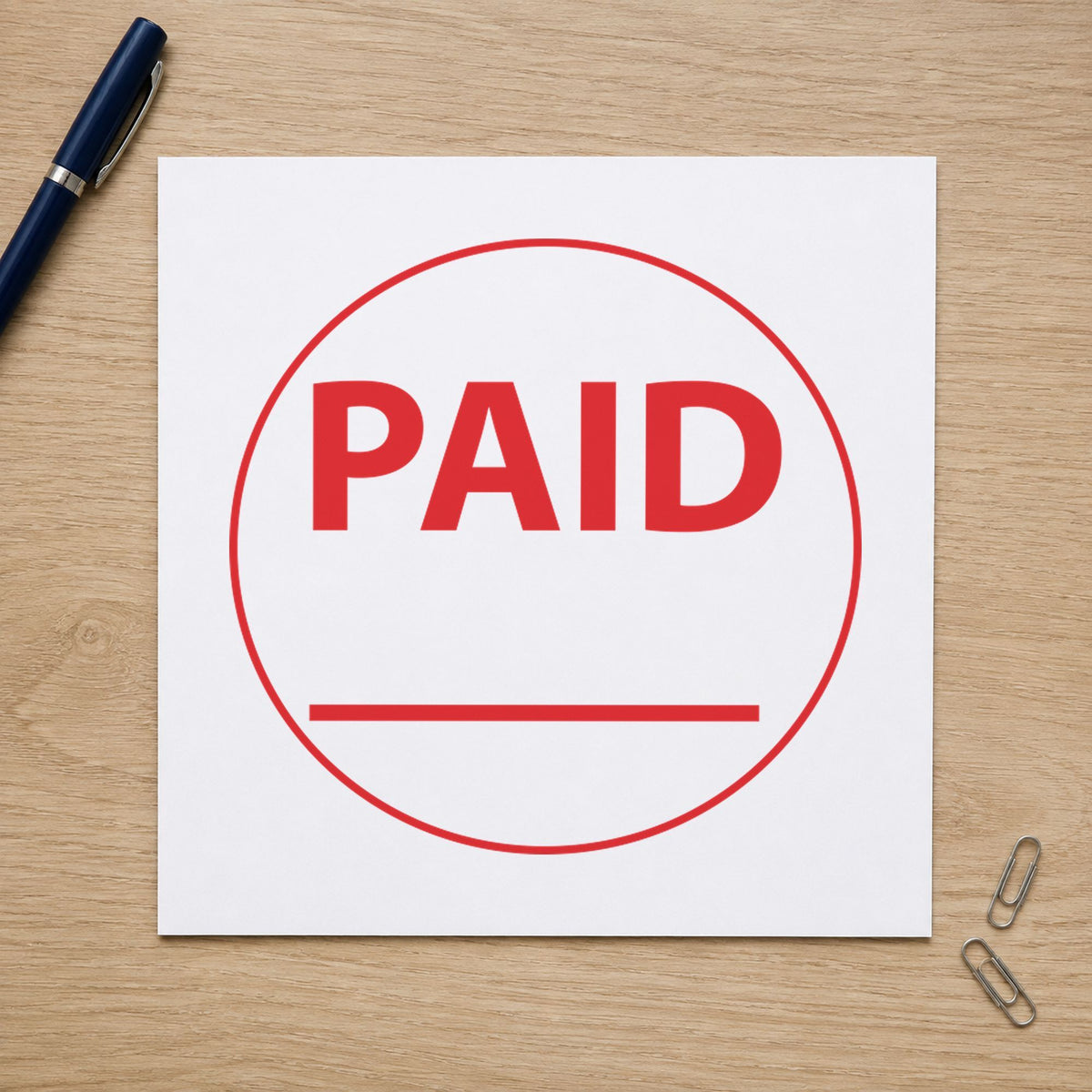 Marking a page "Paid" with the Paid Stamp For Invoices – Round Pre-Inked Xstamper