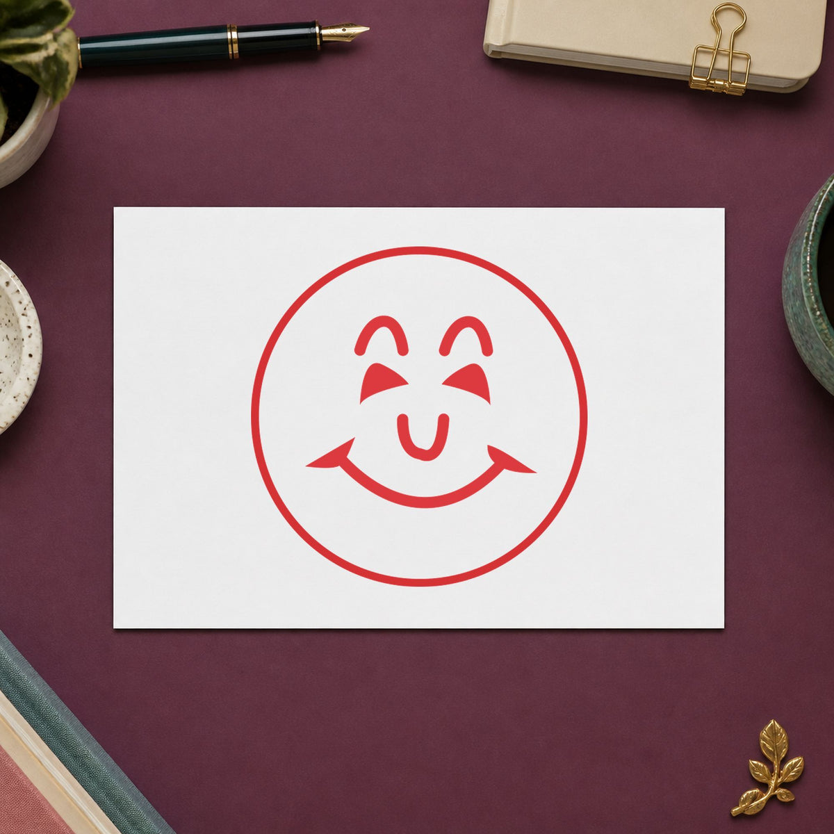 "Smiley face" imprint from fixed stock wording, no customization needed