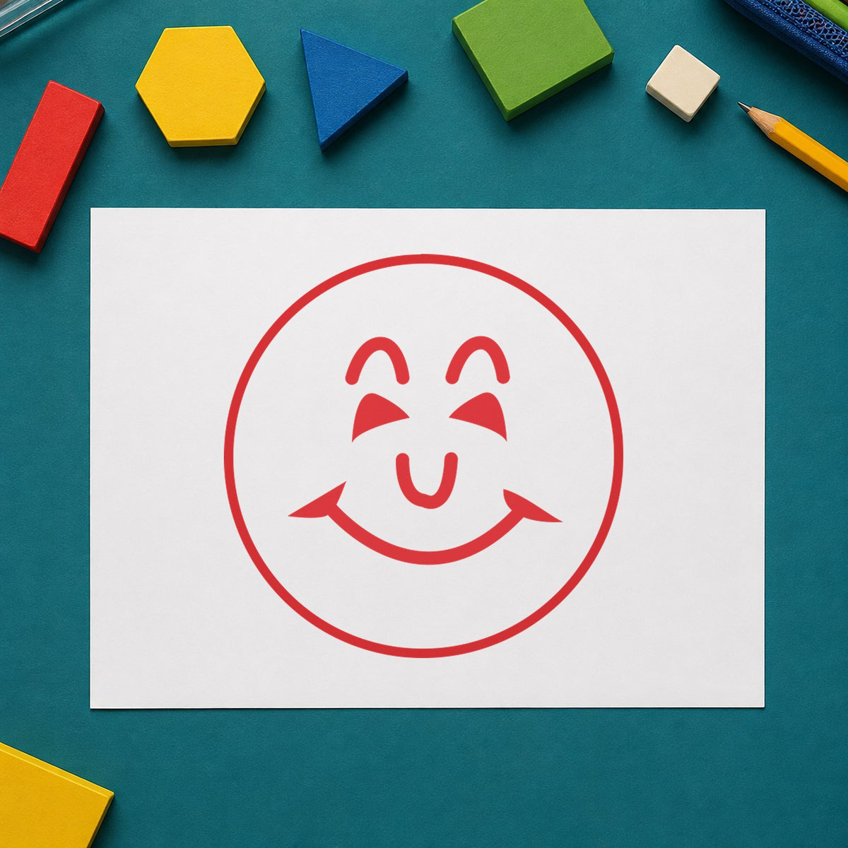 "Smiley face" mark added to paperwork with a pre-inked Xstamper stamp