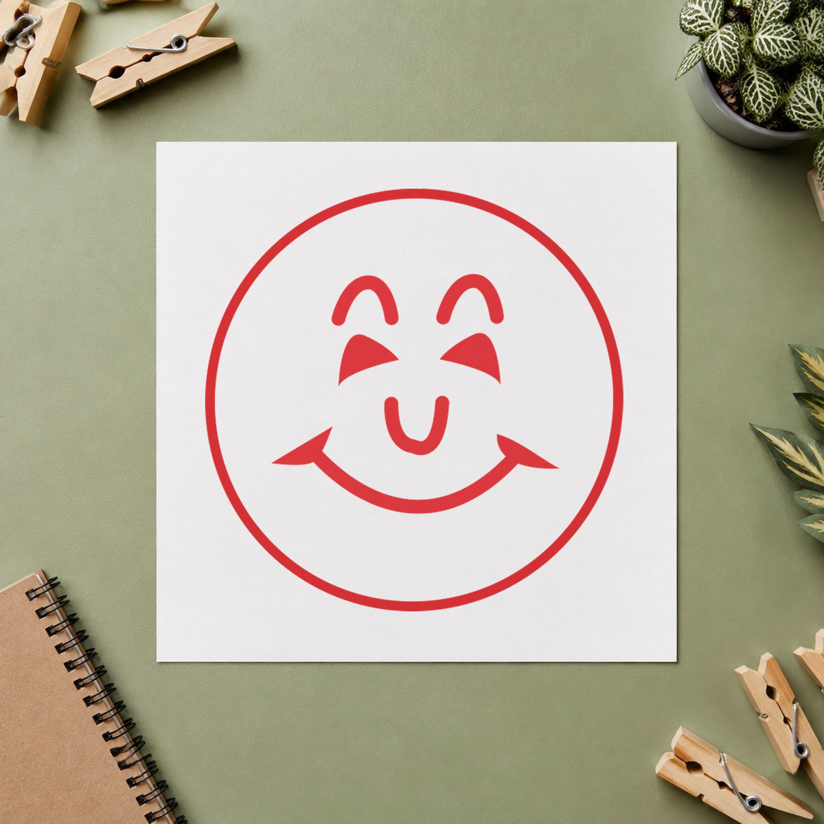 "Smiley face" imprint at 5/8 in diameter, no separate ink pad required