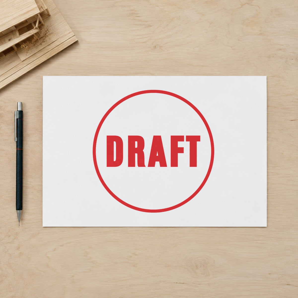 Crisp "Draft" imprint produced by the Round Draft Stamp