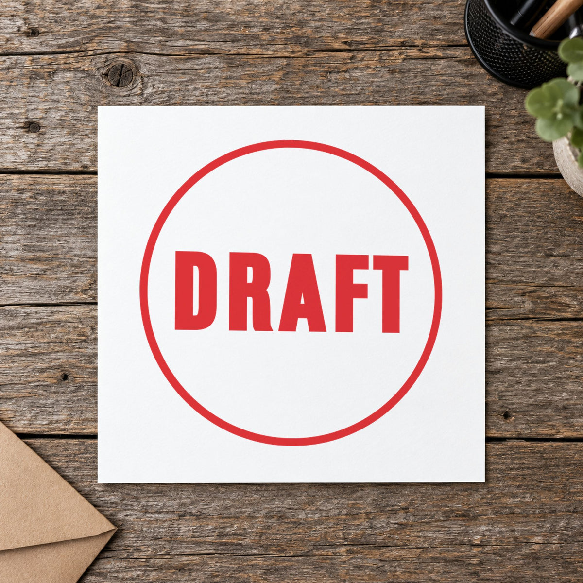 "Draft" imprint at 5/8 in diameter, no separate ink pad required