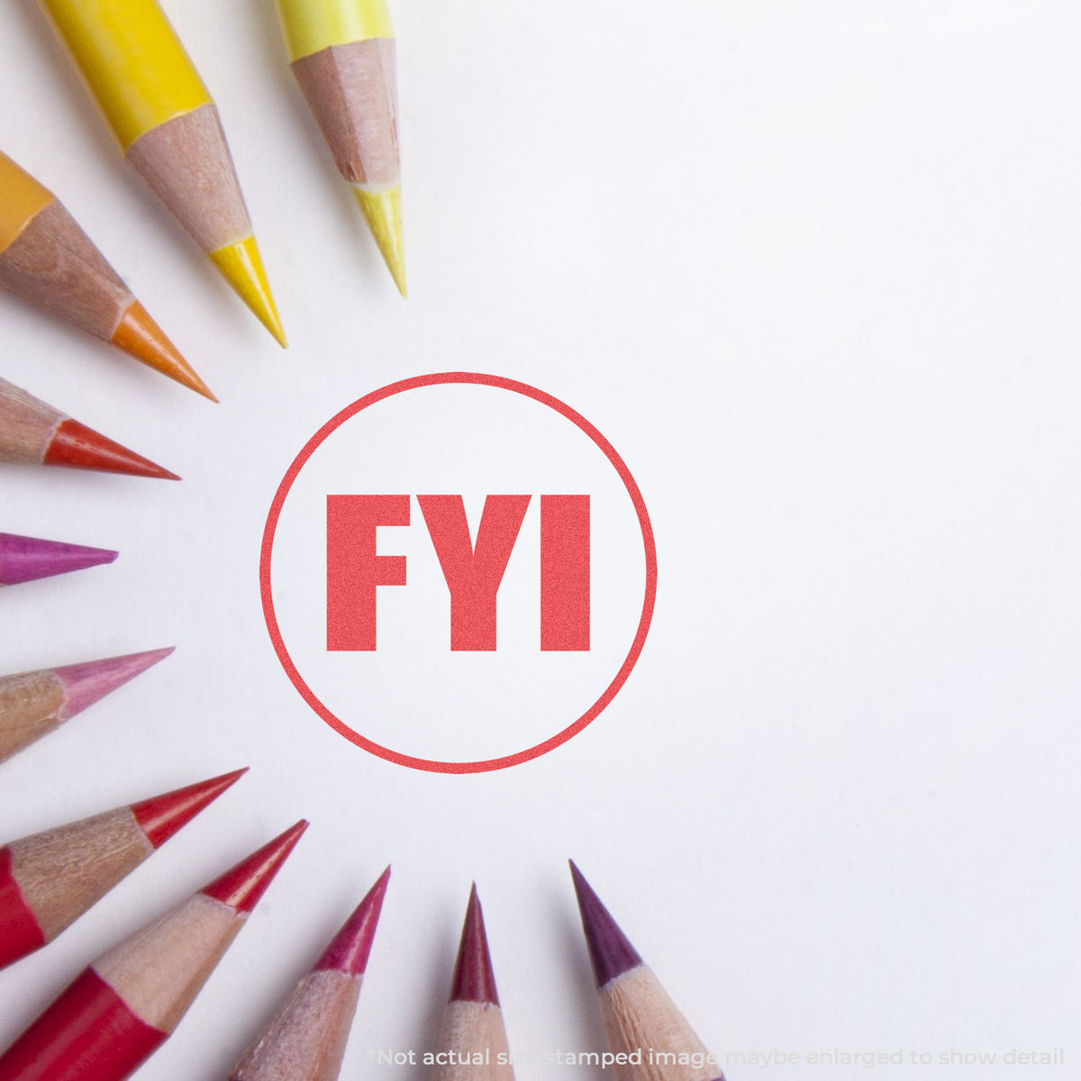 "FYI" mark stamped for document handling, Xstamper 11413 stamp