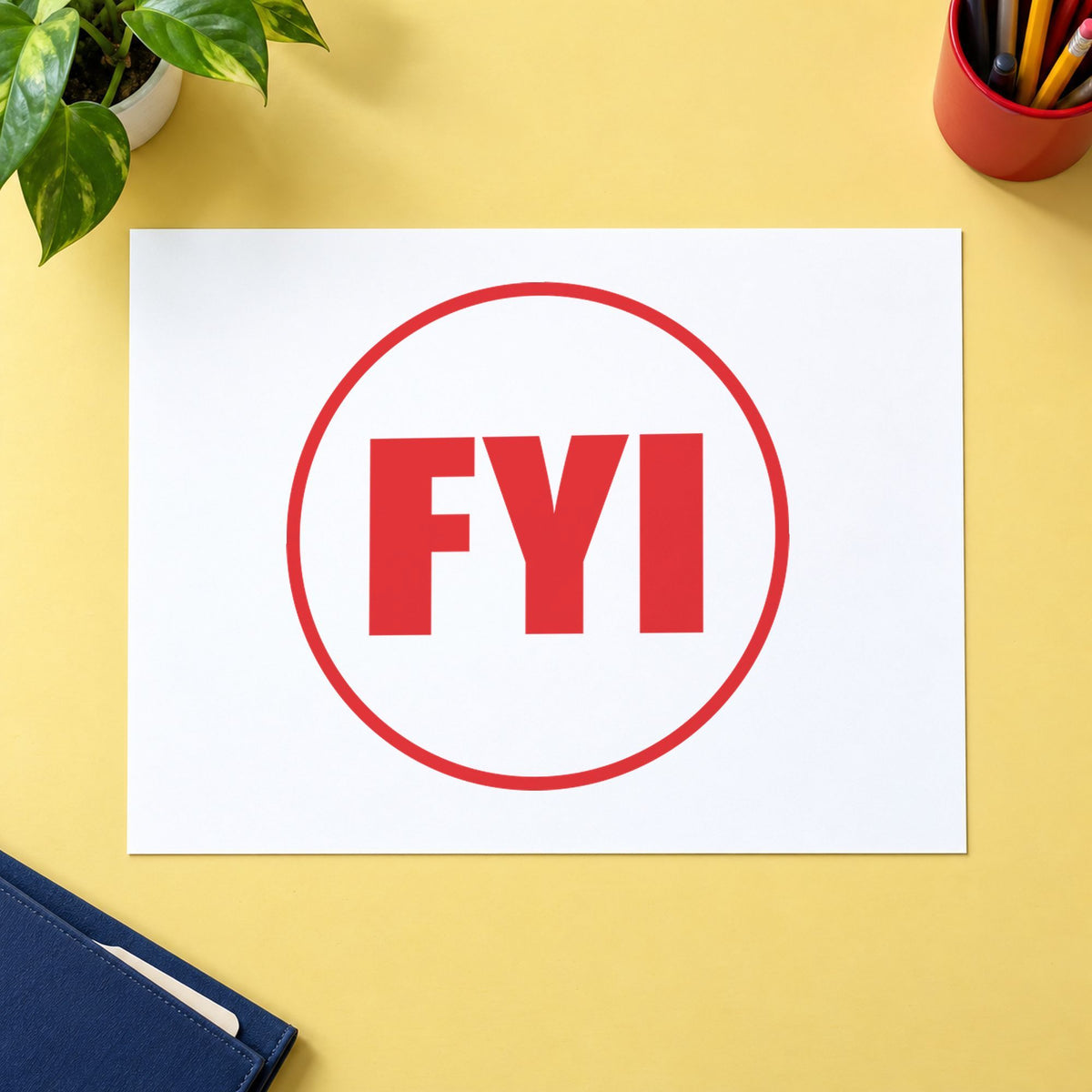 "FYI" mark added to paperwork with a pre-inked Xstamper stamp