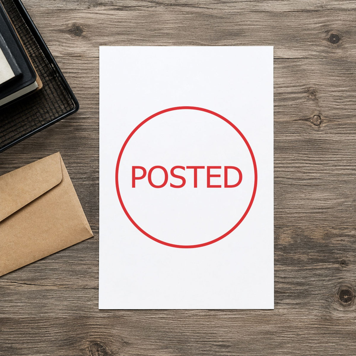 Crisp "Posted" imprint produced by the Xstamper Posted Office Stamp – Round Pre-Inked