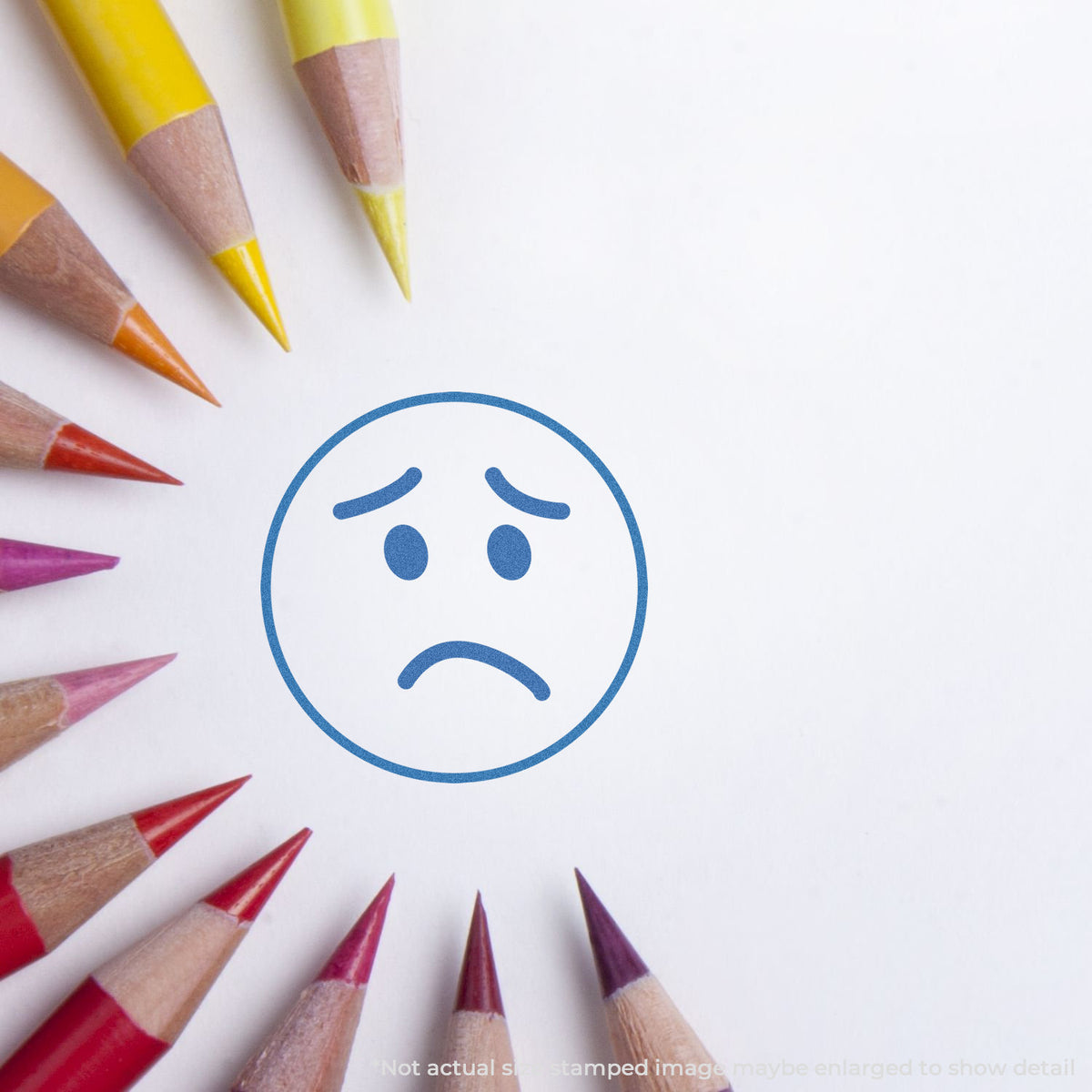 "Frown face" mark stamped for document handling, Xstamper 11305 stamp