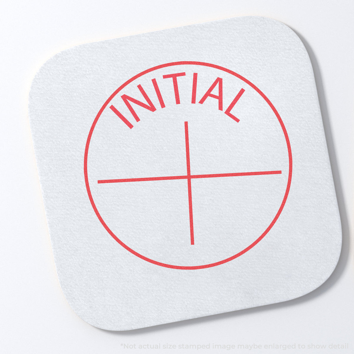 "Initial" stamp impression on light paper stock, Round Initial Instruction Stamp