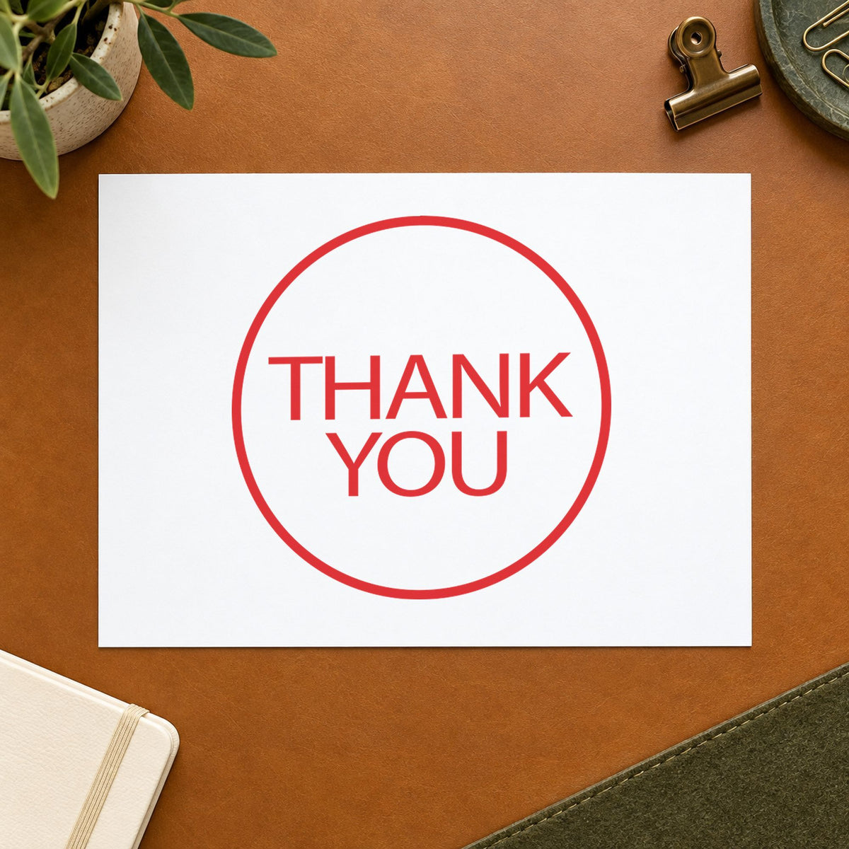 Xstamper Thank You Appreciation Stamp – Round Red Pre-Inked leaving a clean "Thank you" impression