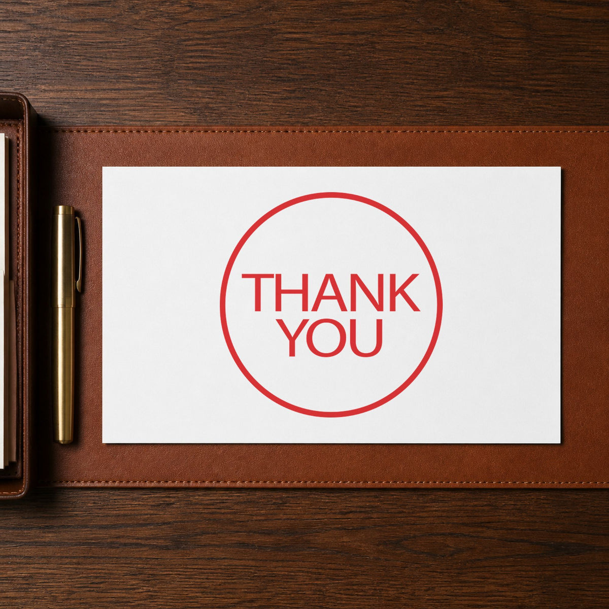 Marking a page "Thank you" with the Xstamper Thank You Appreciation Stamp – Round Red Pre-Inked