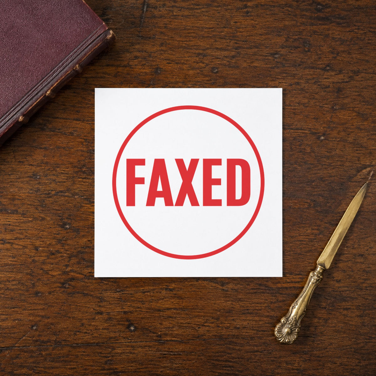"Faxed" stamp mark in everyday office use, Xstamper 11409
