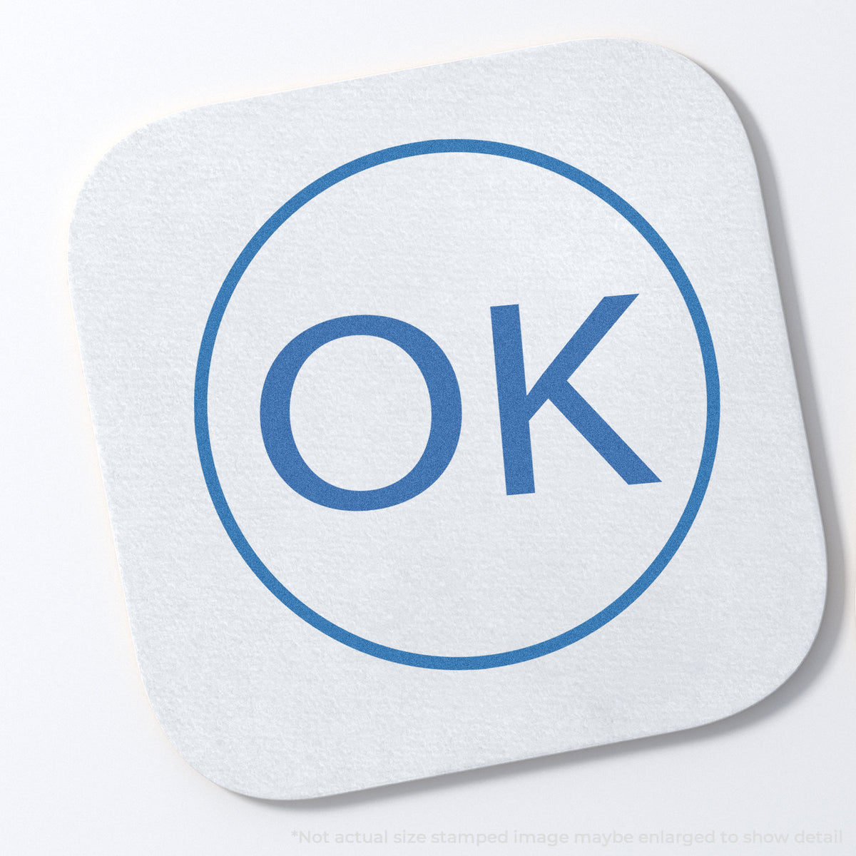 "OK" stamp impression on light paper stock, OK Approval Stamp – Round Pre-Inked Xstamper