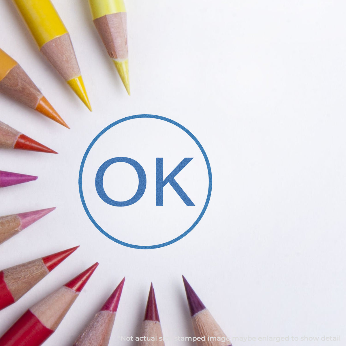 "OK" mark stamped for document handling, Xstamper 11357 stamp