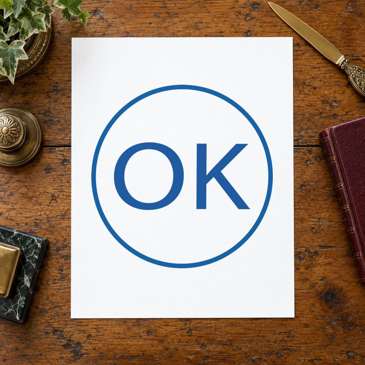 "OK" mark added to paperwork with a pre-inked Xstamper stamp