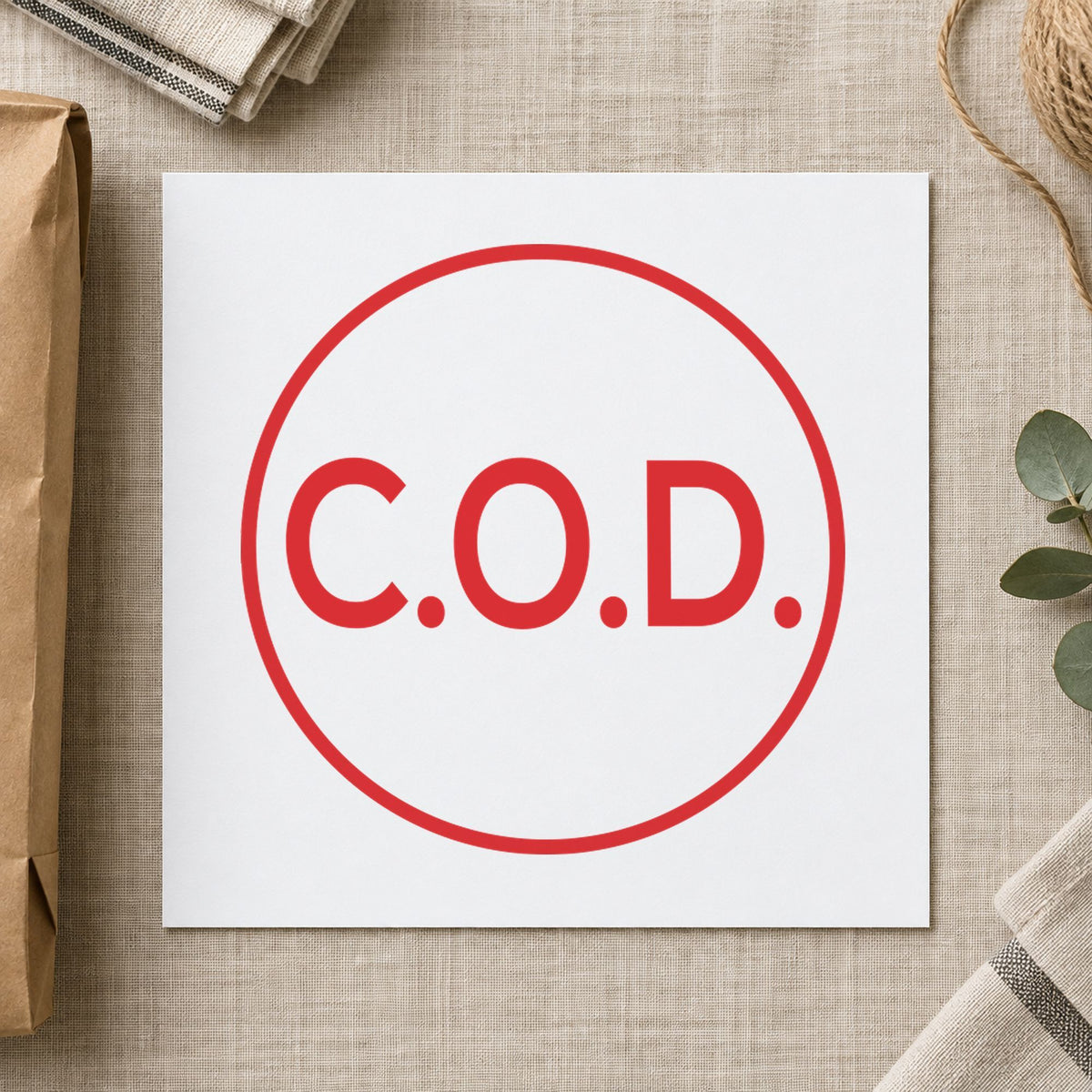 "C.O.D." imprint stamped on a document with the Round C.O.D. Delivery Stamp