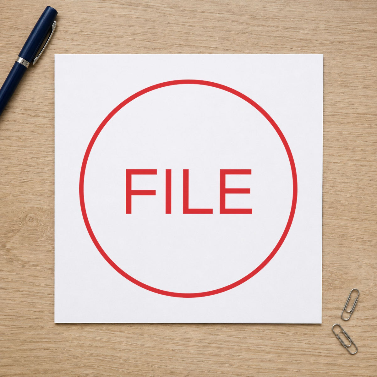 Crisp "File" imprint produced by the Round File Document Stamp