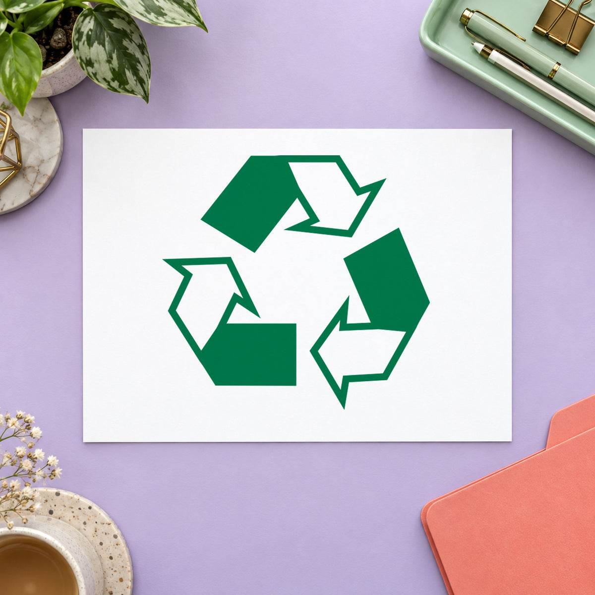 "Recycle logo" imprint from fixed stock wording, no customization needed