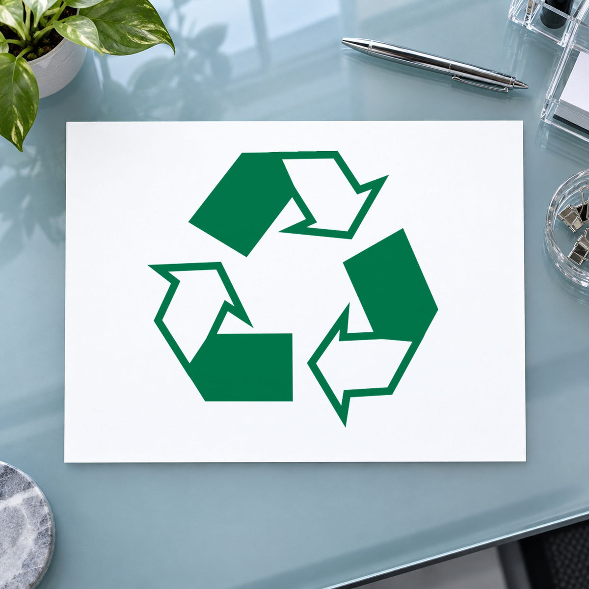 "Recycle logo" stamp impression made with pre-inked Xstamper 11417