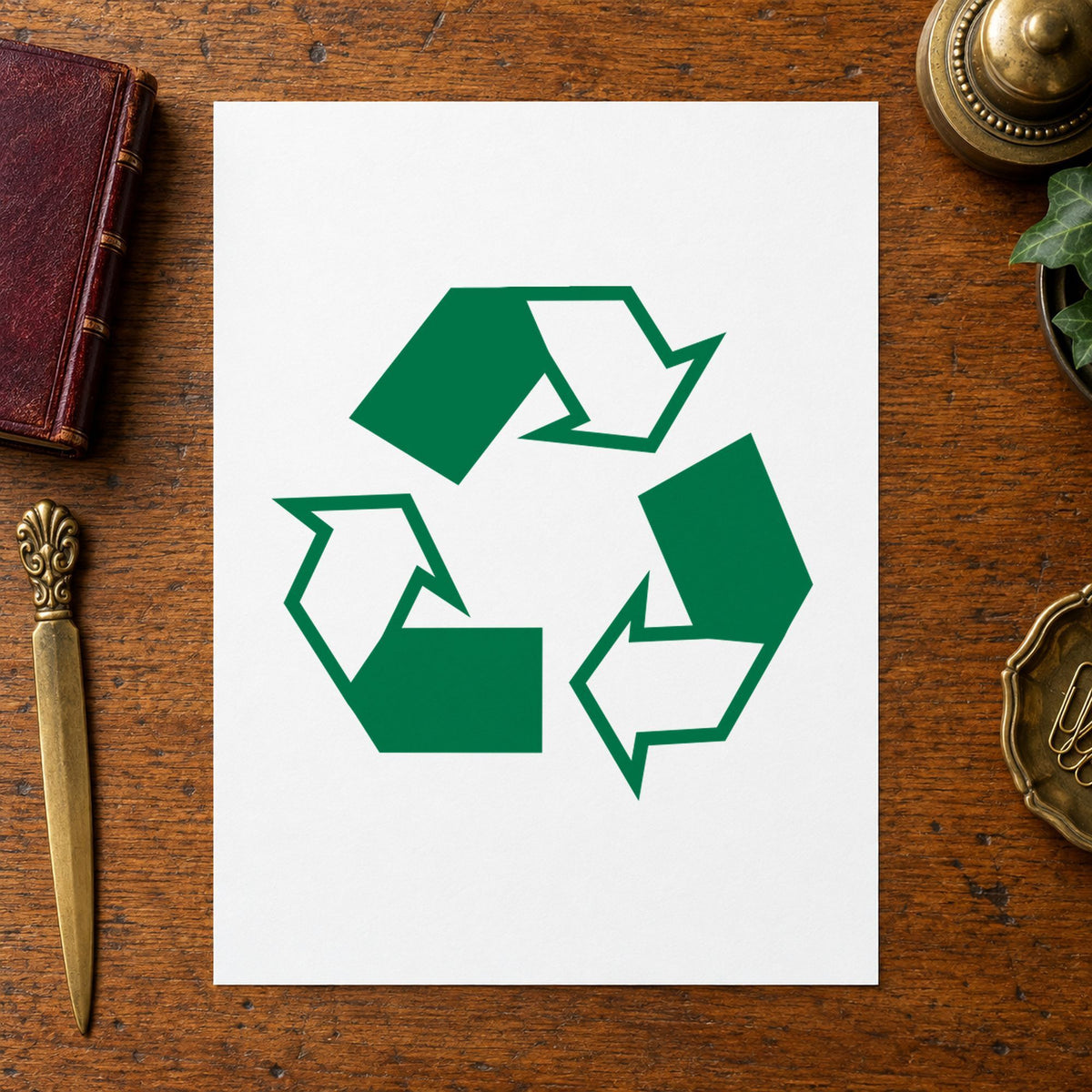 "Recycle logo" imprint at 5/8 in diameter, no separate ink pad required