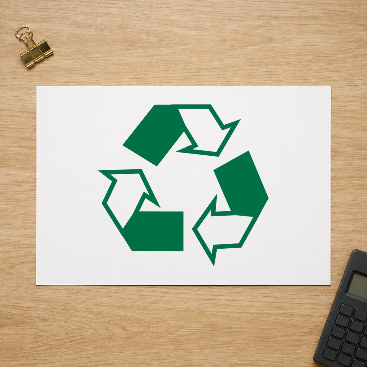 Round Recycle Logo Stamp leaving a clean "Recycle logo" impression