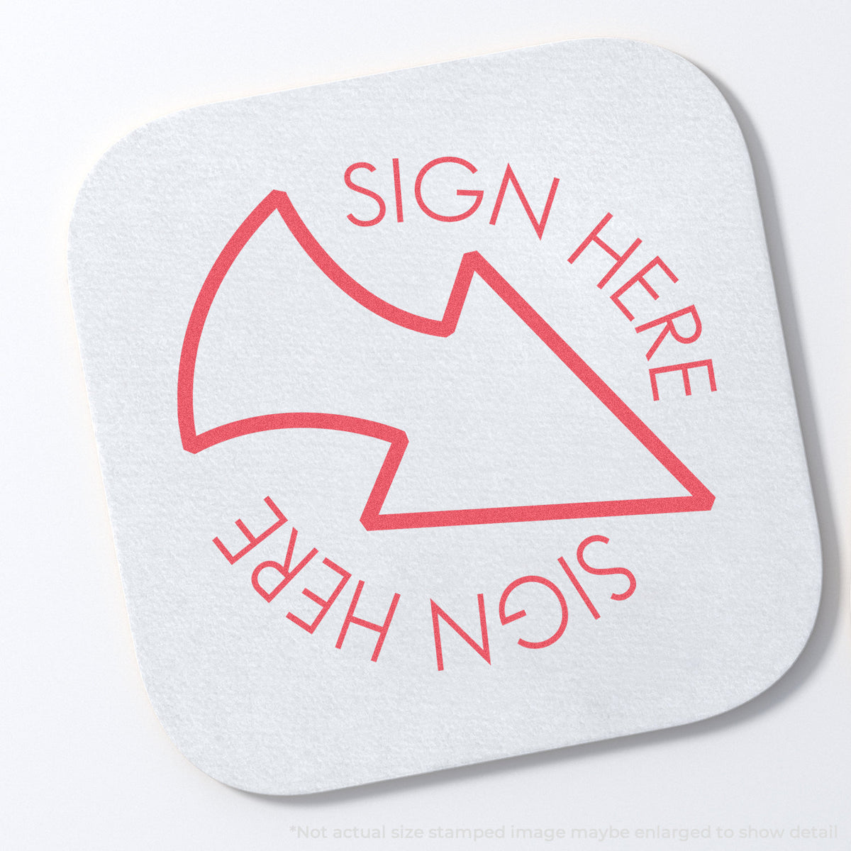 "Sign here" stamp impression on light paper stock, Round Red Sign Here Stamp