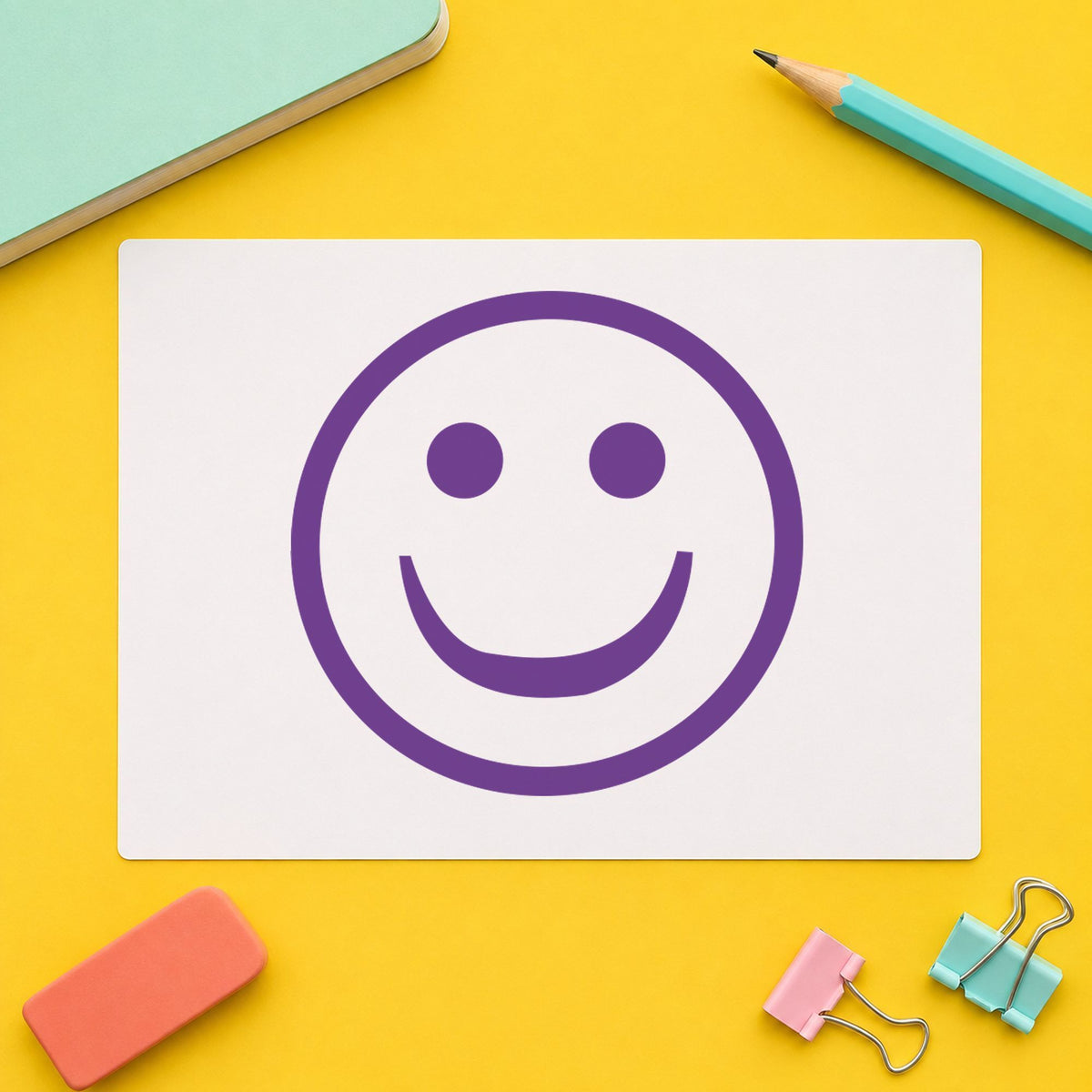 "Smiley face" imprint at 5/8 in diameter, no separate ink pad required