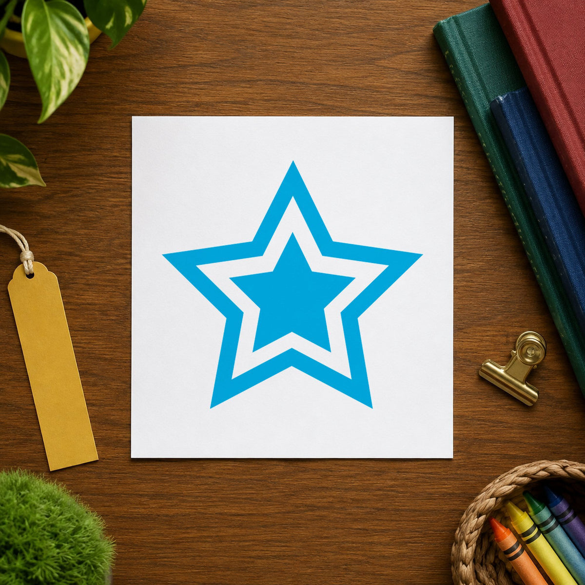 "Star" imprint stamped on a document with the Star Stamp – Round Blue Pre-Inked Xstamper