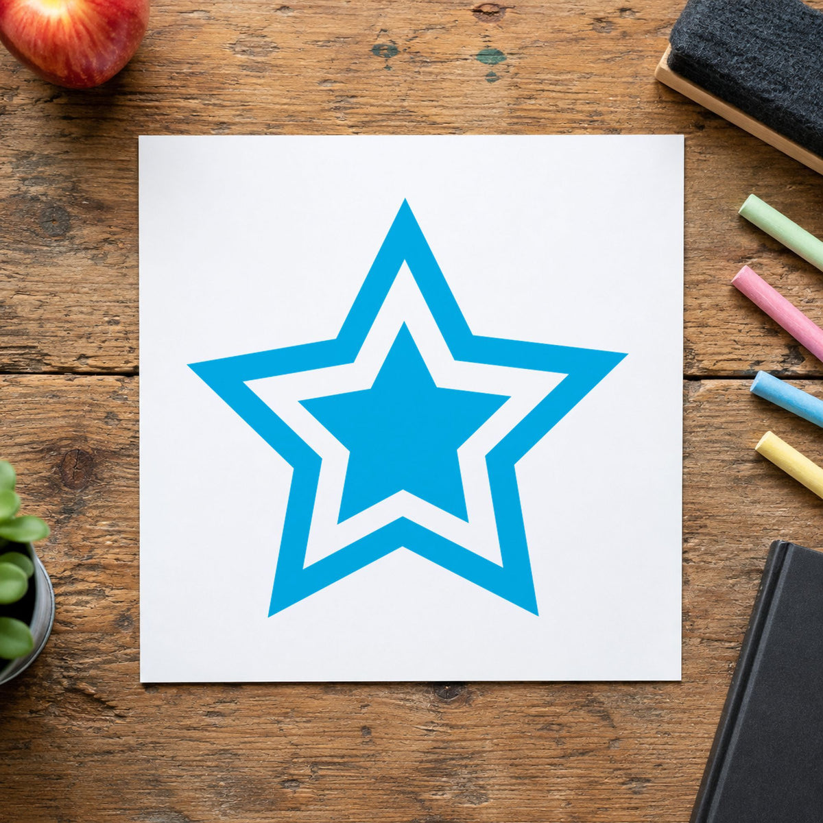 Crisp "Star" imprint produced by the Star Stamp – Round Blue Pre-Inked Xstamper