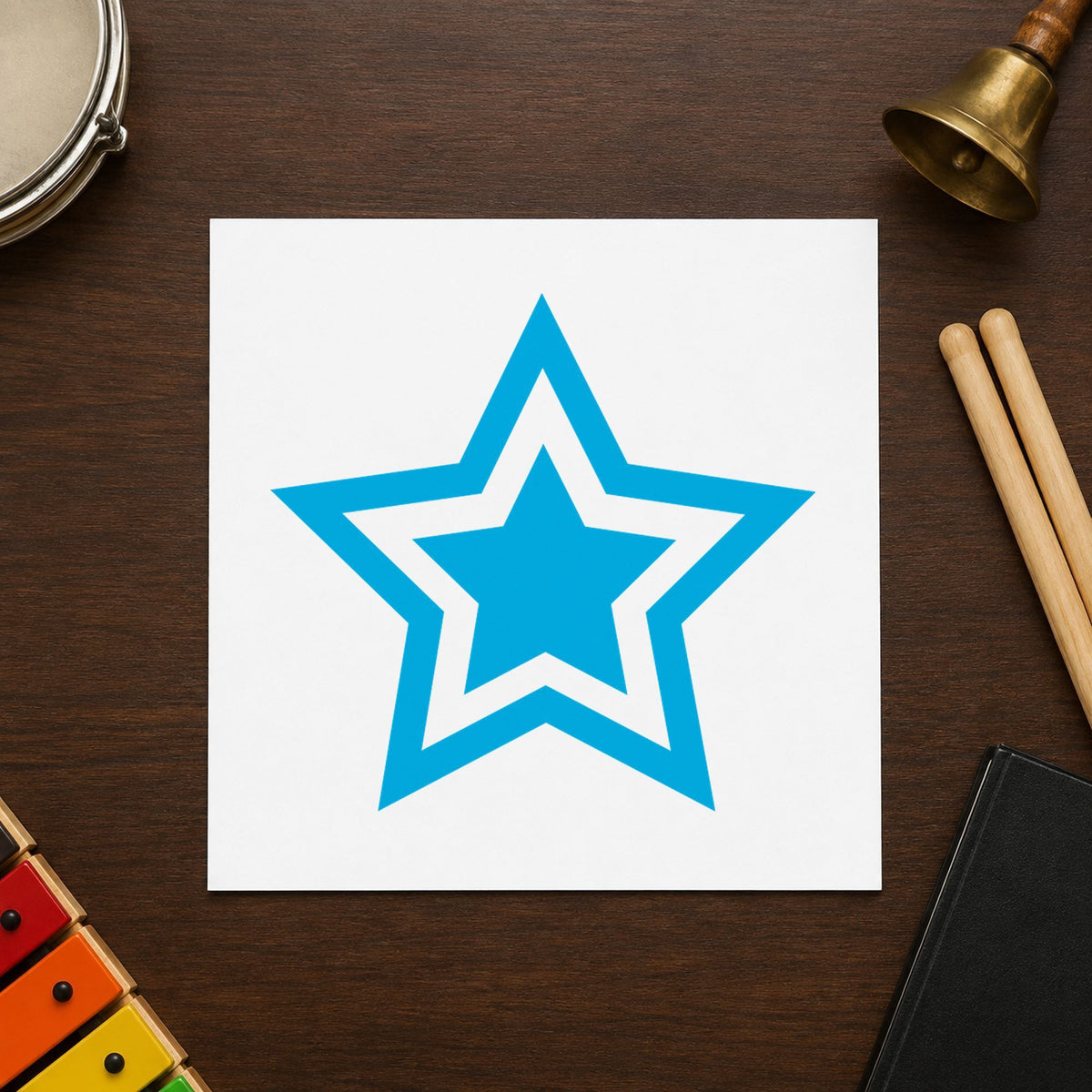 "Star" imprint at 5/8 in diameter, no separate ink pad required